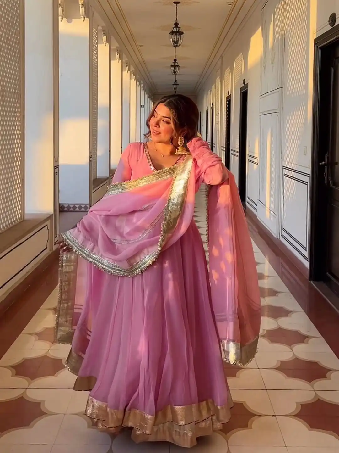 NF 1265 Pink Tabby Organza Anarkali Suit Perfect for Wedding, Party, Reception, Sangeet, Traditional Day – . Grab it for ₹2449. Delivery 4-6 Working Days | Anarkali Suits, Bollywood Anarkali, Creative-Anarkali, Designer Anarkali, Embroidered Anarkali, Party Wear Anarkali