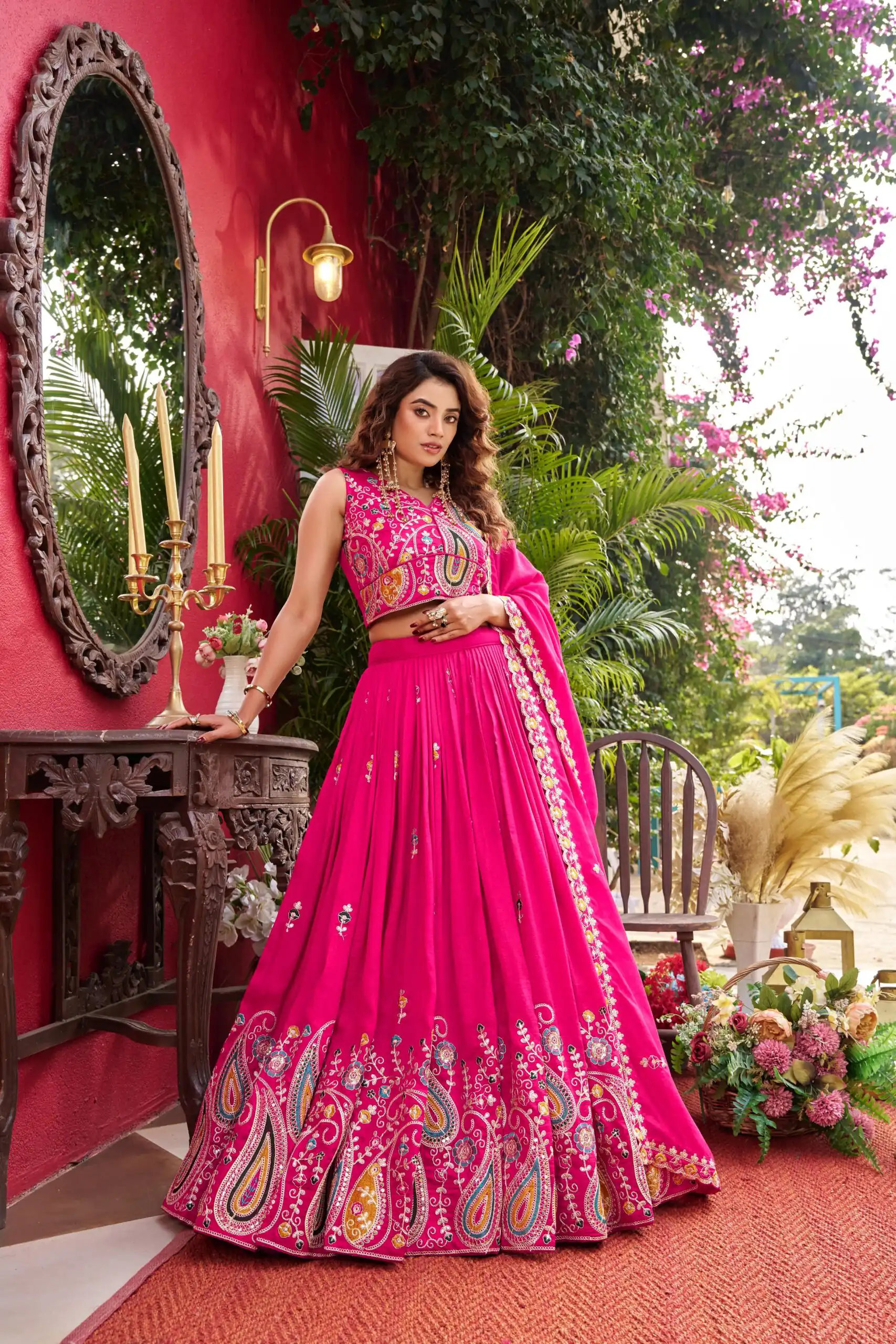Pink Vichitra With Embroidery Work Lehenga Choli - Image 2