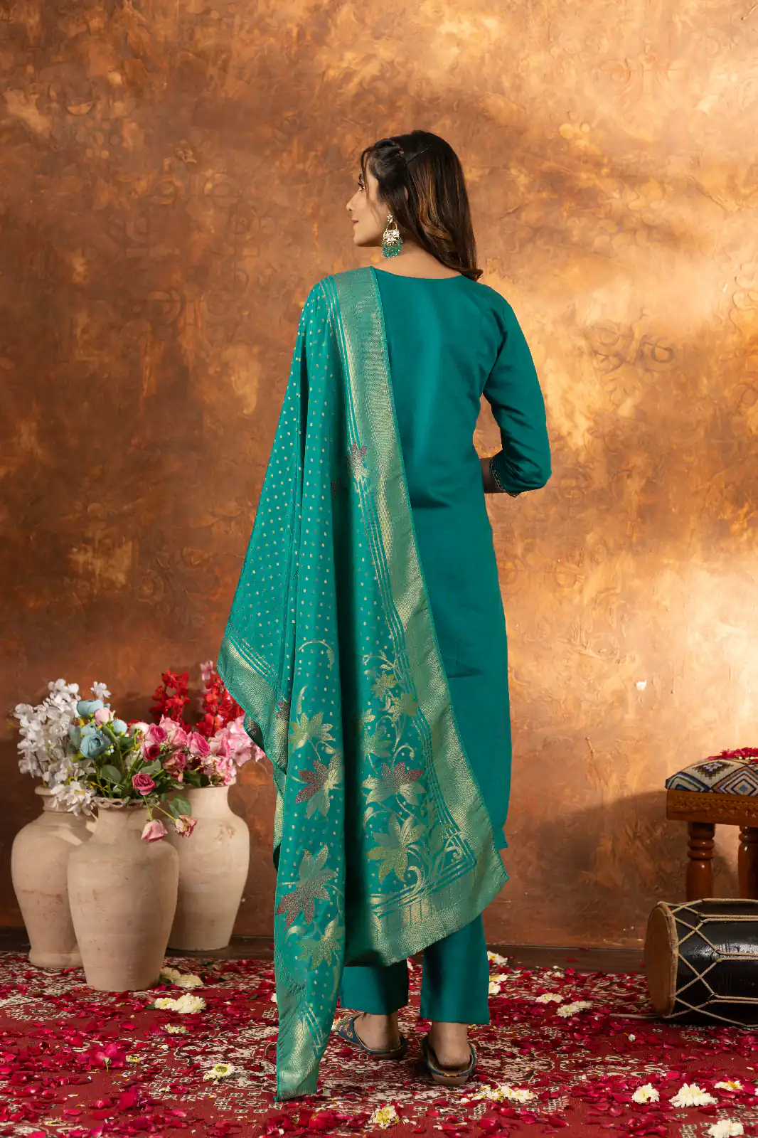 Firozi Marina Silk Embroidery Work Salwar Suit - Image 4