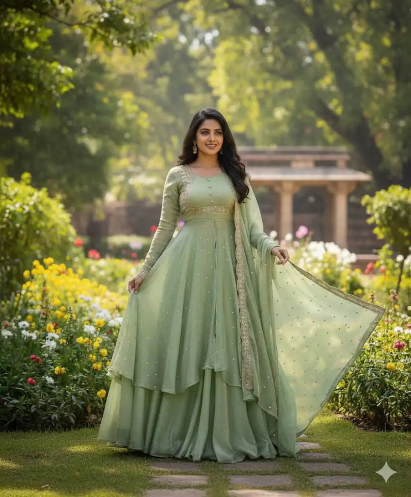 Pista Vichitra Silk Zari Embroidery Work Salwar Suit - Image 2