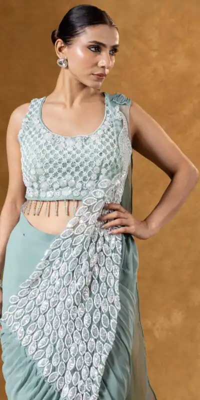 ST 1165 Grey Faux Georgette Saree with Embroidery Work & Sequins Work. Now at just ₹1799. Delivery 4-6 Working Days. Shop now. | Designer Sarees, Modern Digital sarees, Sarees, Bollywood Sarees, Creative Sarees, Embroidered Sarees, Ethnic Saree, Party Wear Sarees