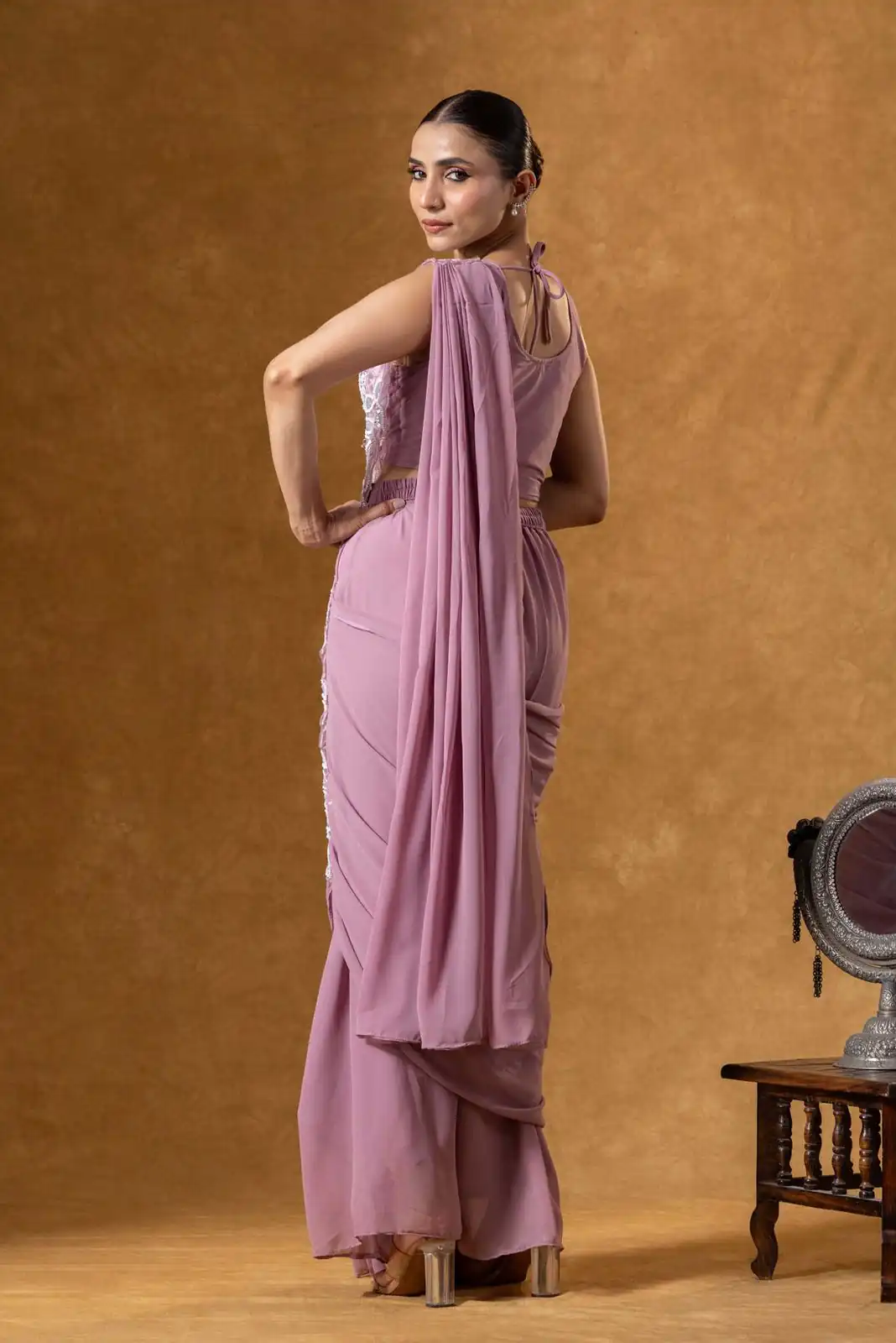 ST 1165 Onion Faux Georgette Saree with Embroidery Work & Sequins Work. Now at just ₹1799. Delivery 4-6 Working Days. Shop now. | Designer Sarees, Modern Digital sarees, Sarees, Bollywood Sarees, Creative Sarees, Embroidered Sarees, Ethnic Saree, Party Wear Sarees