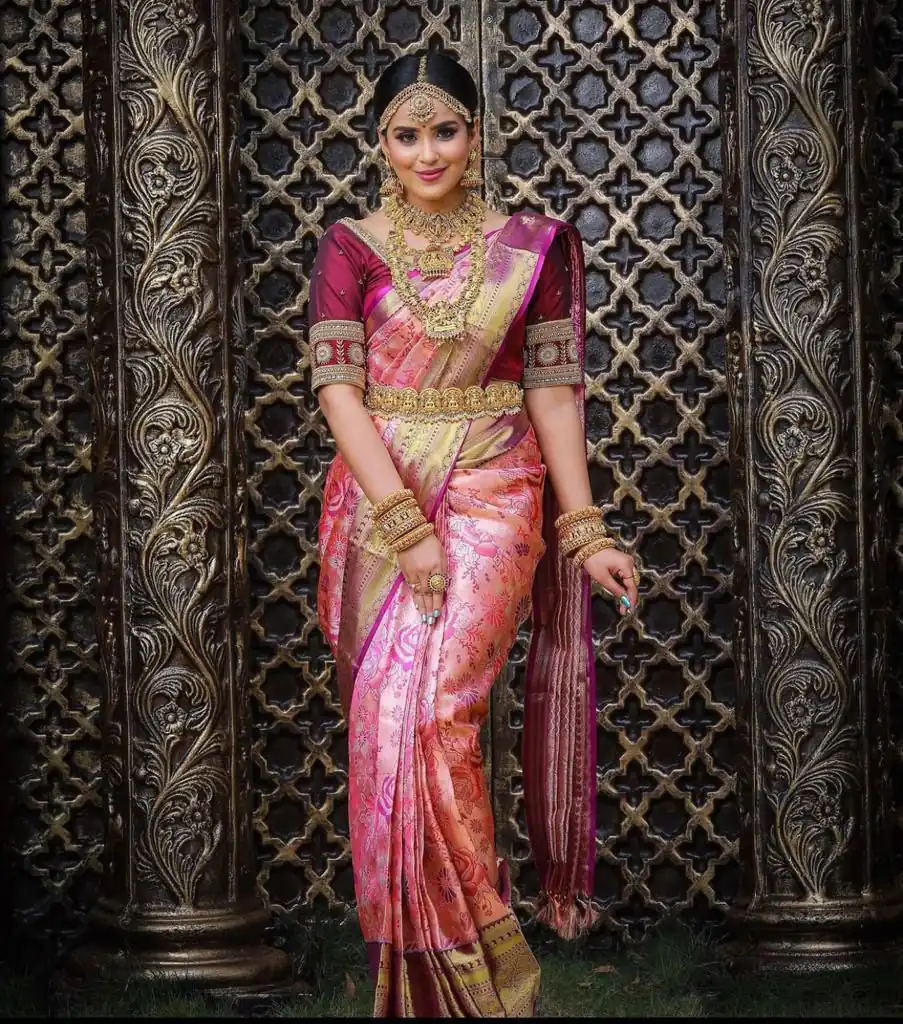 KP 4035 Peach Soft Lichi Silk Saree Perfect for Wedding, Party, Reception, Diwali, Ethnic Day – . Affordable Price ₹1449. Delivery 4-6 Working Days. | Designer Sarees, Sarees, Bollywood Sarees, Creative Sarees, Embroidered Sarees, Ethnic Saree, Modern Digital sarees, Party Wear Sarees