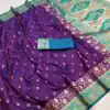 Purple Banarasi Silk Gold Zari Border Saree