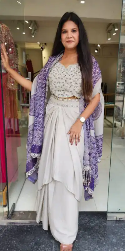 BB 53 Purple Crap Silk Dhoti Suit. Perfect for Wedding, Party, Anniversary, Holi, Temple Visit â Available at âš2599 only. Delivery 4-6 Working Days. | Jump Suits, Salwar suit, Casual Suits, Creative suits, Designer Suits, Palazzo Suits, Party Wear Suits, Patiala Suits, Straight Suits