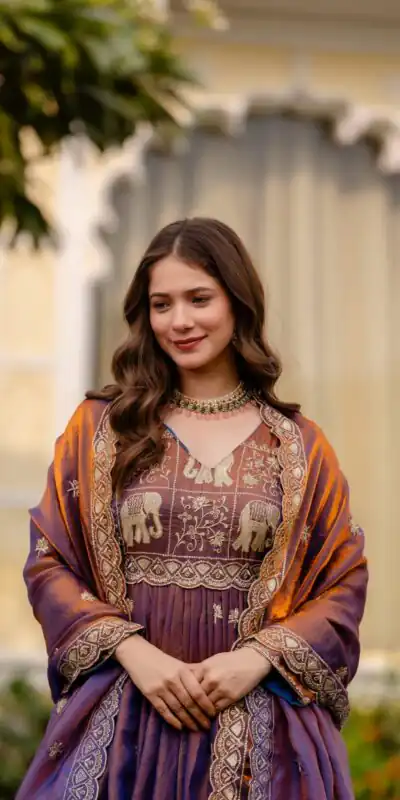 RR 38 Purple Fendy Satin Gown Perfect for Wedding, Party, Pongal, Makar Sankranti, Ganesh Chaturthi – . Available at ₹2649 only. Delivery 4-6 Wor | Gowns, Bollywood Gowns, Creative Gowns, Designer Gowns, Embroidered Gowns, Party Wear Gowns