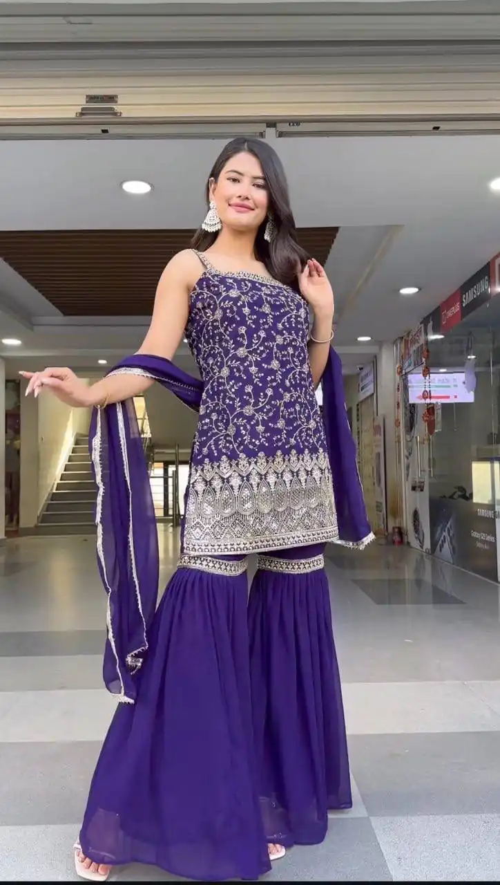 Purple Fox Georgette Sequence Lace Work Salwar Suit - Image 3