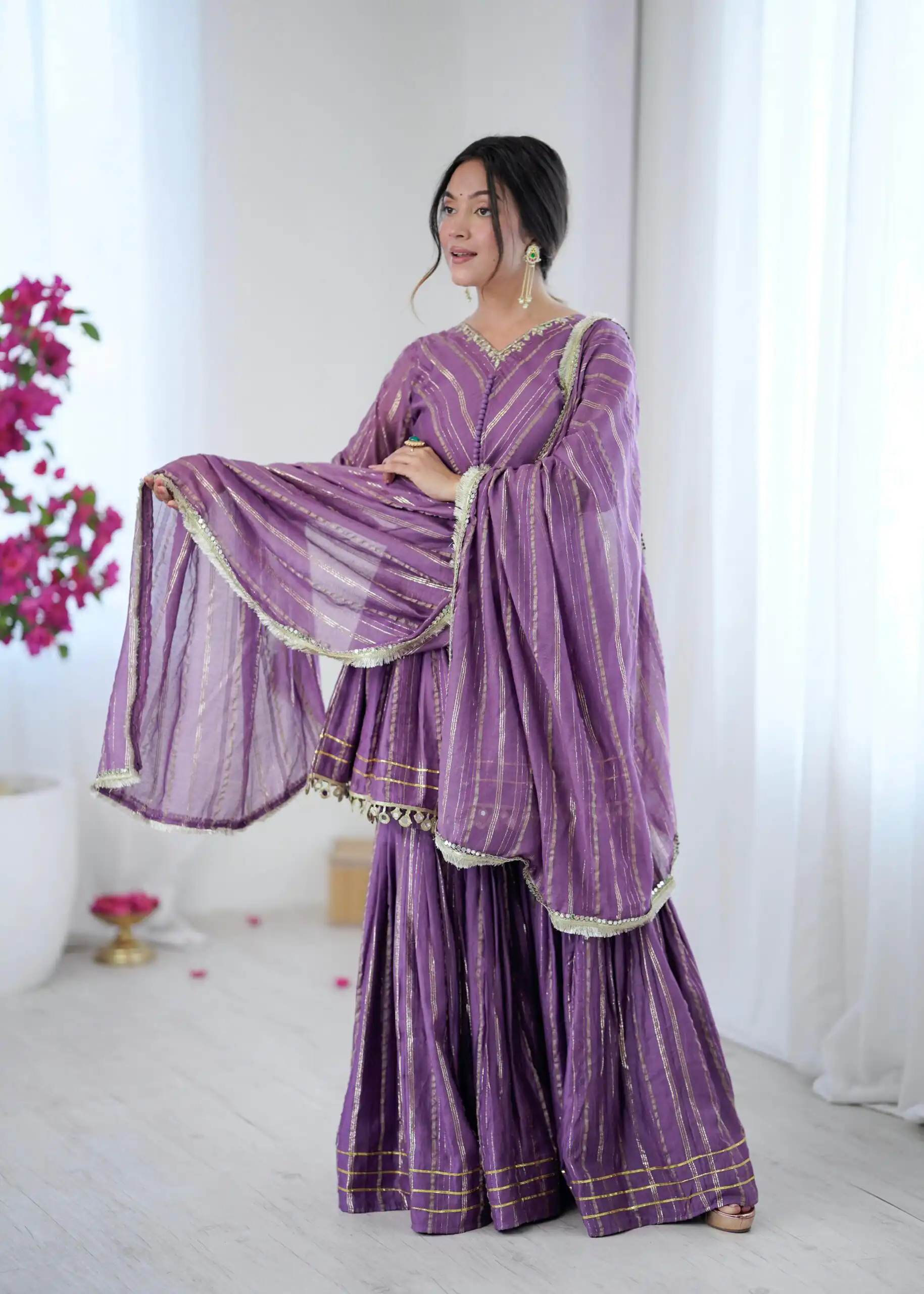 Purple Mal Chanderi Mirror Work Salwar Suit - Image 2