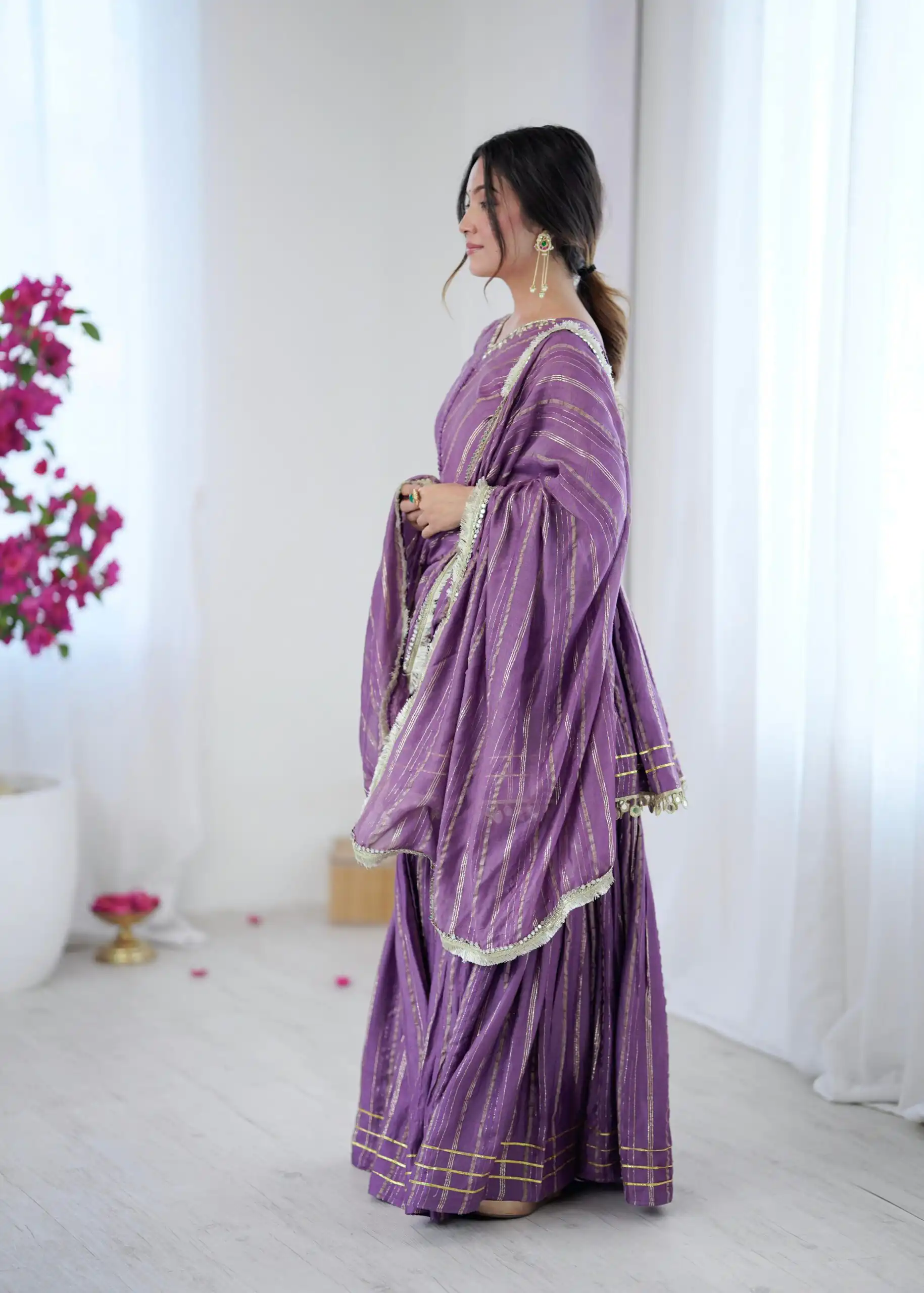Purple Mal Chanderi Mirror Work Salwar Suit - Image 10