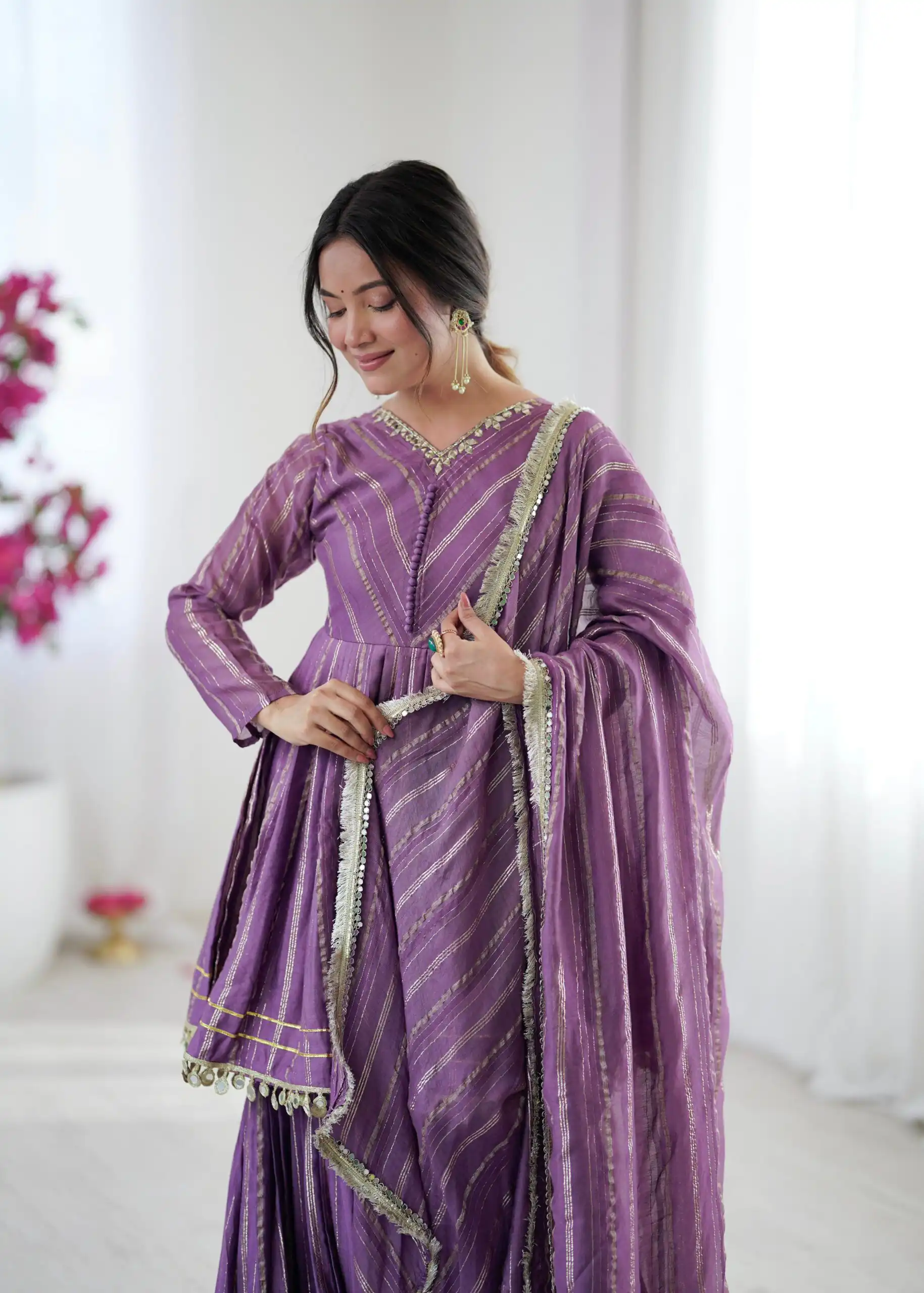 Purple Mal Chanderi Mirror Work Salwar Suit - Image 11