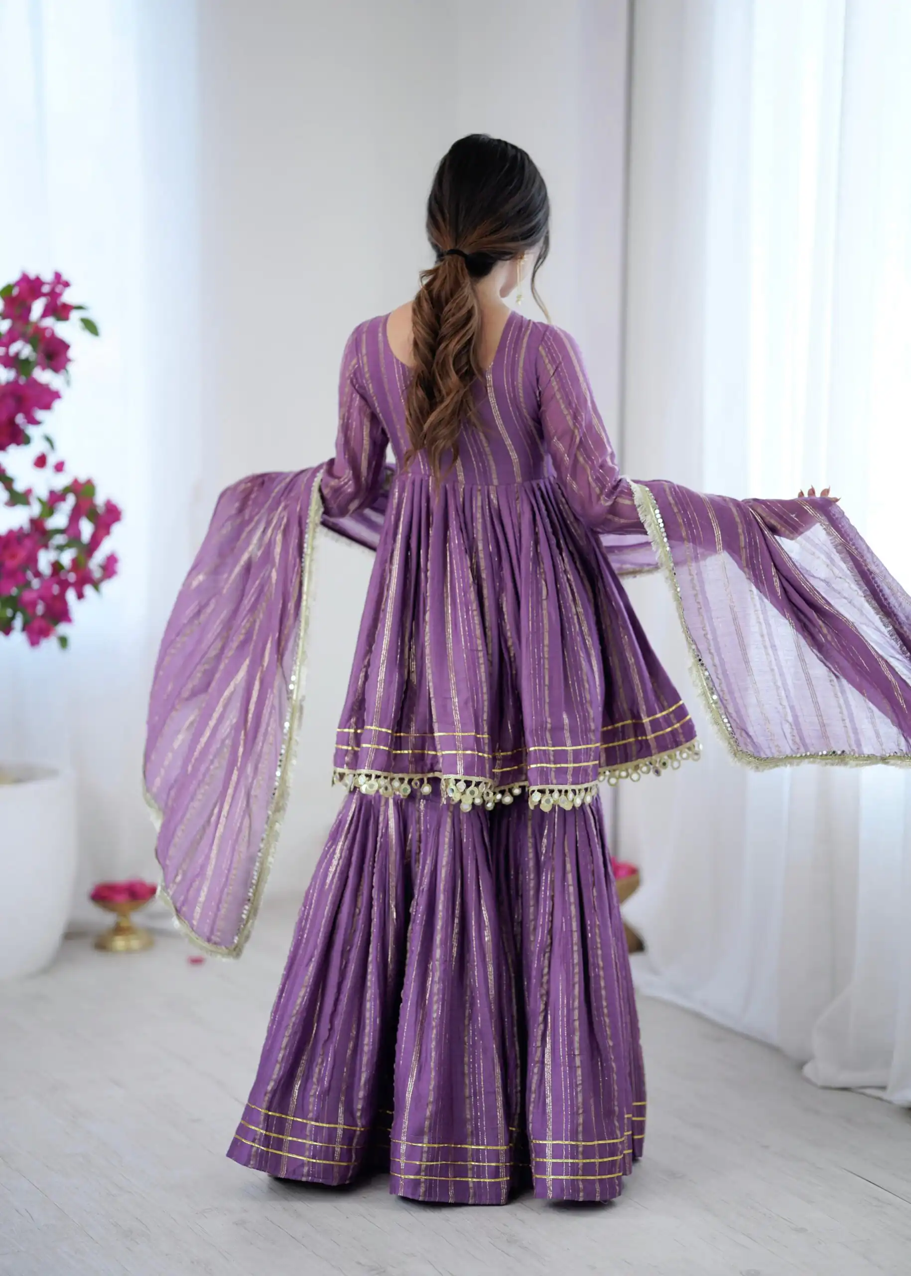 Purple Mal Chanderi Mirror Work Salwar Suit - Image 13