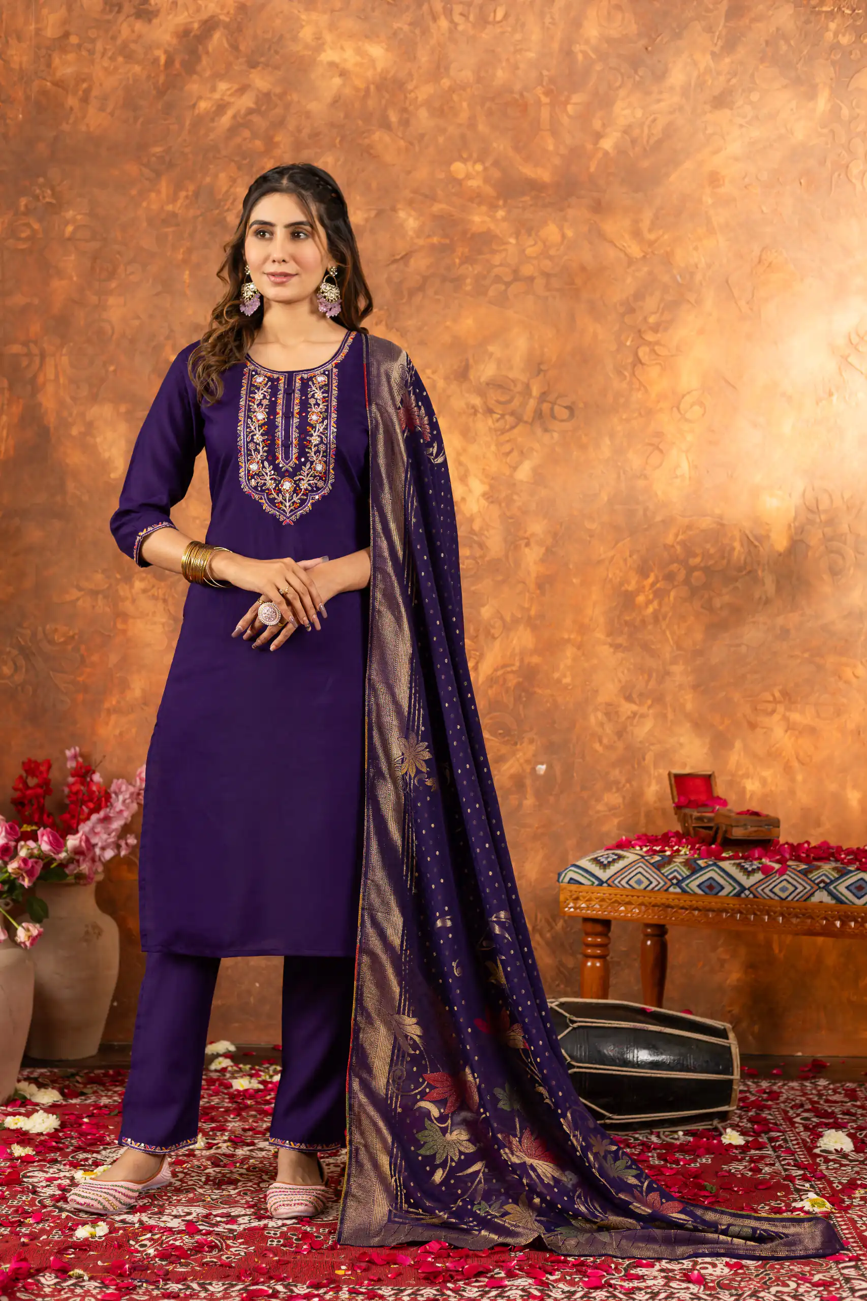 DIVA 103 Purple Marina Silk Salwar Suit with Embroidery Work. Introductory Price ₹2049. Delivery 4-6 Working Days. Shop now. | Jump Suits, Salwar suit, Casual Suits, Creative suits, Designer Suits, Palazzo Suits, Party Wear Suits, Patiala Suits, Straight Suits