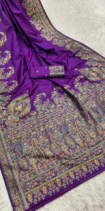 Purple Pashmina Silk Woven Motifs Saree