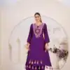 Purple Rayon Cotton Embroidery Mirror Work Salwar Suit