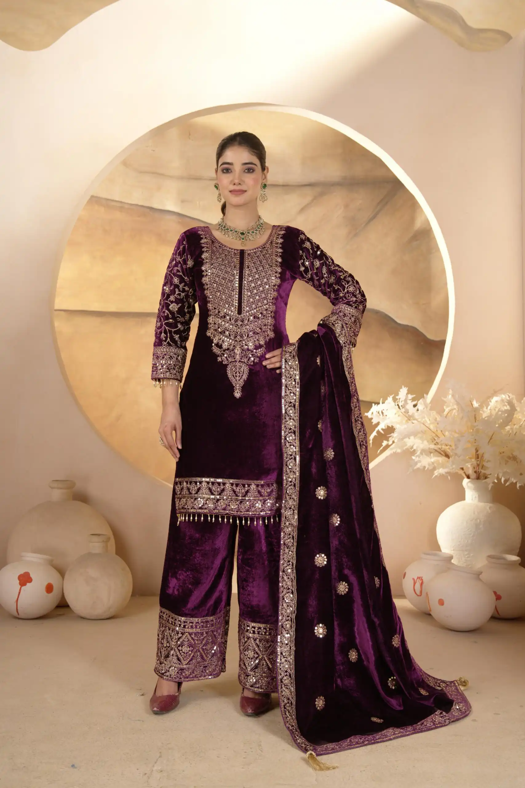 NF 1231 Purple Viscose Velvet Salwar Suit. Perfect for Wedding, Party, Traditional Day, Baisakhi, Eid – Available at ₹2399 only. Delivery 4-6 Workin | Jump Suits, Salwar suit, Casual Suits, Creative suits, Designer Suits, Palazzo Suits, Party Wear Suits, Patiala Suits, Straight Suits