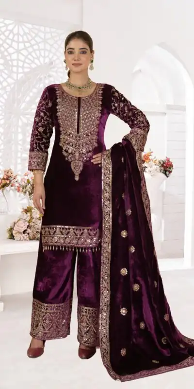 NF 1231 Purple Viscose Velvet Salwar Suit. Perfect for Wedding, Party, Traditional Day, Baisakhi, Eid – Available at ₹2399 only. Delivery 4-6 Workin | Jump Suits, Salwar suit, Casual Suits, Creative suits, Designer Suits, Palazzo Suits, Party Wear Suits, Patiala Suits, Straight Suits