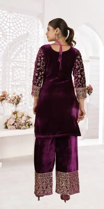 NF 1231 Purple Viscose Velvet Salwar Suit. Perfect for Wedding, Party, Traditional Day, Baisakhi, Eid – Available at ₹2399 only. Delivery 4-6 Workin | Jump Suits, Salwar suit, Casual Suits, Creative suits, Designer Suits, Palazzo Suits, Party Wear Suits, Patiala Suits, Straight Suits