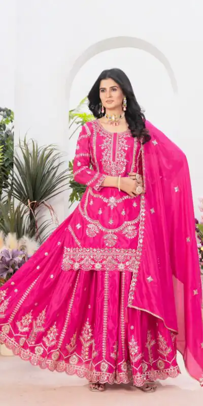 ND 5033 Rani Pink Chinon Silk Salwar Suit with Embroidery Work & Lace Work. Affordable Price ₹2149. Delivery 4-6 Working Days. Shop now. | Jump Suits, Salwar suit, Casual Suits, Creative suits, Designer Suits, Palazzo Suits, Party Wear Suits, Patiala Suits, Straight Suits