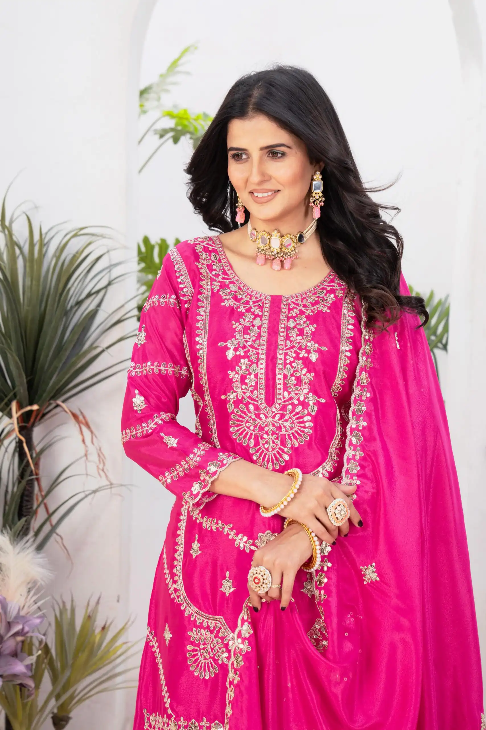 ND 5033 Rani Pink Chinon Silk Salwar Suit with Embroidery Work & Lace Work. Affordable Price ₹2149. Delivery 4-6 Working Days. Shop now. | Jump Suits, Salwar suit, Casual Suits, Creative suits, Designer Suits, Palazzo Suits, Party Wear Suits, Patiala Suits, Straight Suits