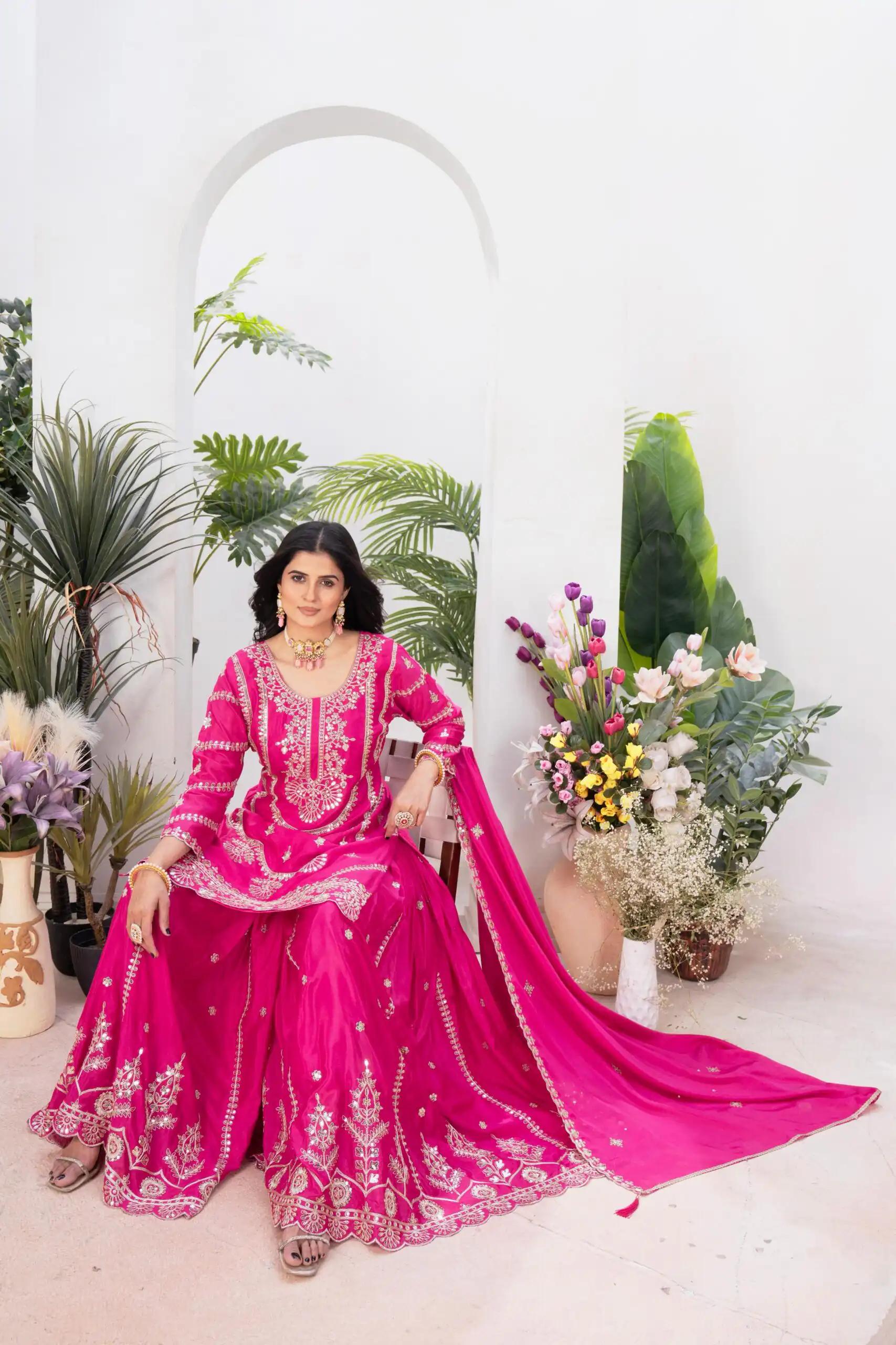 ND 5033 Rani Pink Chinon Silk Salwar Suit with Embroidery Work & Lace Work. Affordable Price ₹2149. Delivery 4-6 Working Days. Shop now. | Jump Suits, Salwar suit, Casual Suits, Creative suits, Designer Suits, Palazzo Suits, Party Wear Suits, Patiala Suits, Straight Suits