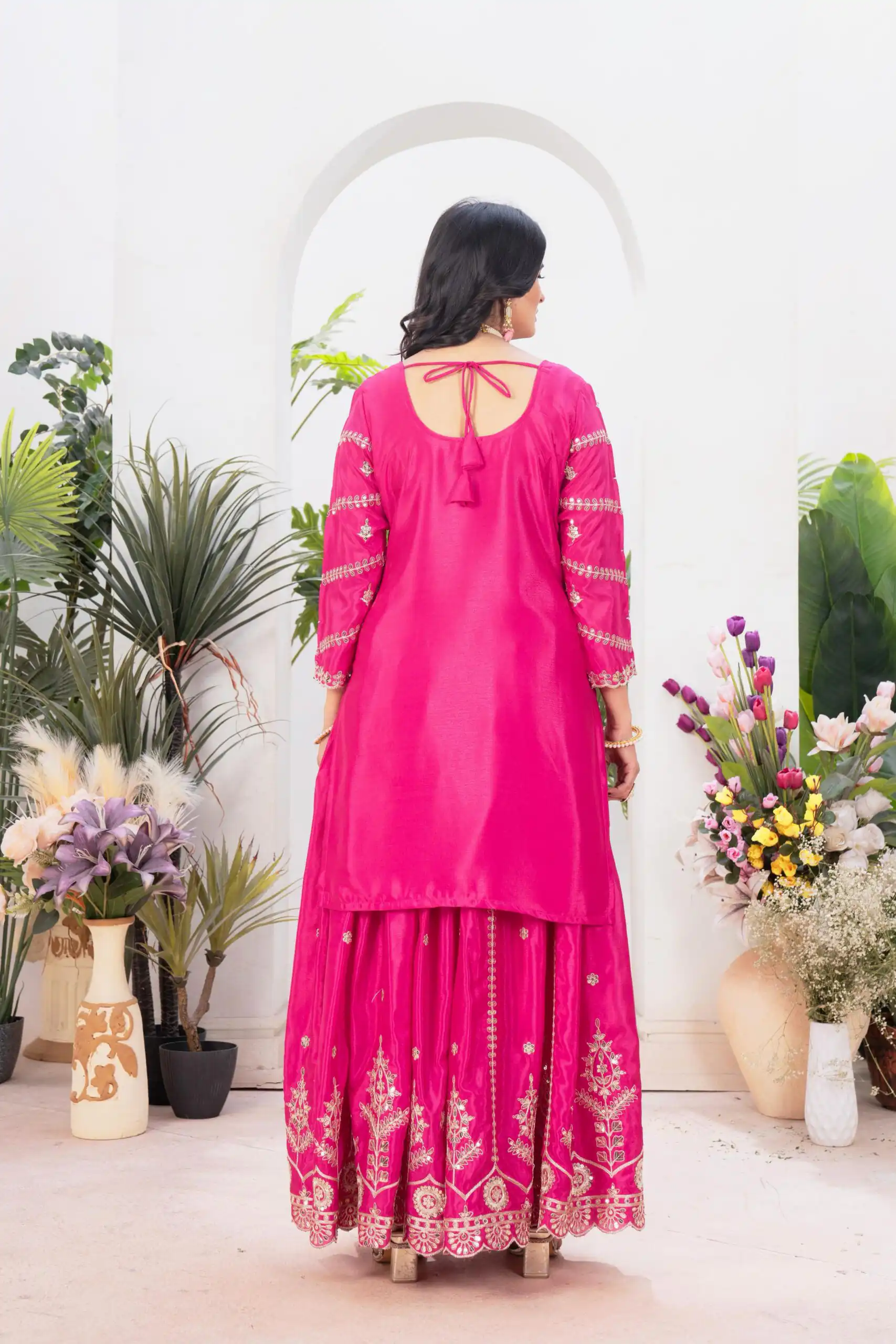 ND 5033 Rani Pink Chinon Silk Salwar Suit with Embroidery Work & Lace Work. Affordable Price ₹2149. Delivery 4-6 Working Days. Shop now. | Jump Suits, Salwar suit, Casual Suits, Creative suits, Designer Suits, Palazzo Suits, Party Wear Suits, Patiala Suits, Straight Suits