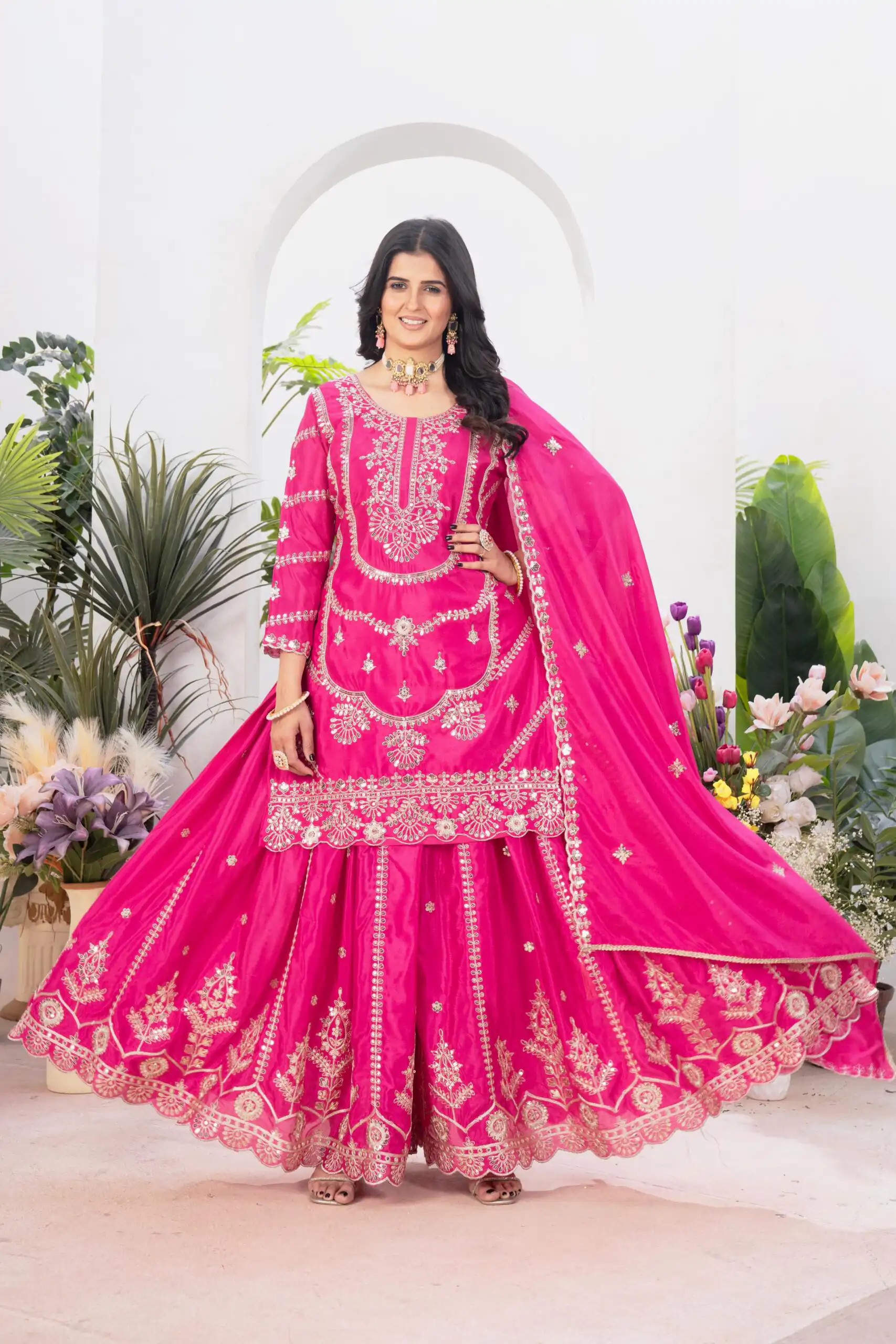 ND 5033 Rani Pink Chinon Silk Salwar Suit with Embroidery Work & Lace Work. Affordable Price ₹2149. Delivery 4-6 Working Days. Shop now. | Jump Suits, Salwar suit, Casual Suits, Creative suits, Designer Suits, Palazzo Suits, Party Wear Suits, Patiala Suits, Straight Suits