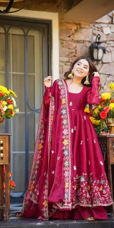 KD 1559 Rani Pink with Designer Work Organza Silk Salwar Suit . Exclusive Offer ₹2599. Delivery 4-6 Working Days. Shop now. | Jump Suits, Salwar suit, Casual Suits, Creative suits, Designer Suits, Palazzo Suits, Party Wear Suits, Patiala Suits, Straight Suits