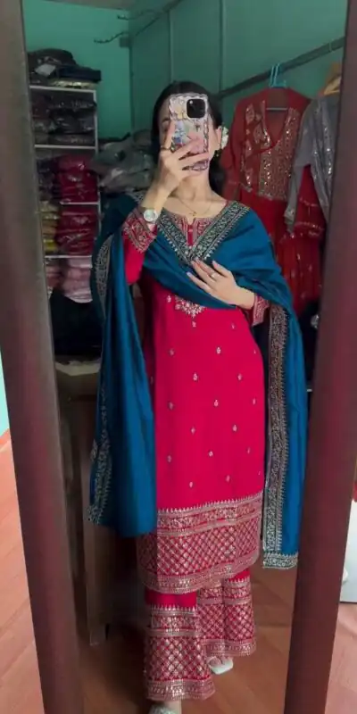 DC G76 Red Color Chinon Salwar Suit with Lace Work & Embroidery Work. Get it for ₹1949. Delivery 4-6 Working Days. Shop now. | Jump Suits, Tops & Bottoms, Track Suits, Salwar suit, Casual Suits, Creative suits, Designer Suits, Palazzo Suits, Party Wear Suits, Patiala Suits, Straight Suits, Trendy Wear