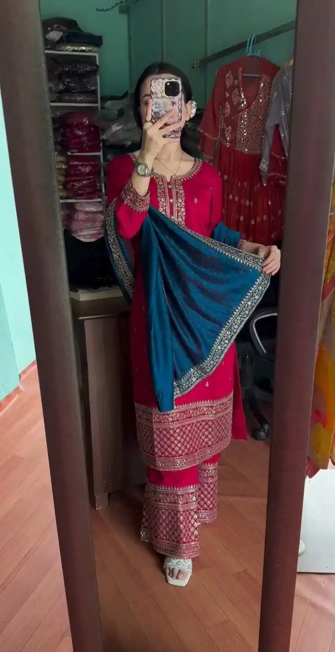 DC G76 Red Color Chinon Salwar Suit with Lace Work & Embroidery Work. Get it for ₹1949. Delivery 4-6 Working Days. Shop now. | Jump Suits, Tops & Bottoms, Track Suits, Salwar suit, Casual Suits, Creative suits, Designer Suits, Palazzo Suits, Party Wear Suits, Patiala Suits, Straight Suits, Trendy Wear