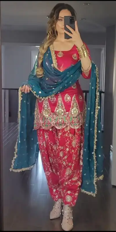 MF 288 Red Faux Georgette Salwar Suit with Embroidery Work. Available at ₹2099 only. Delivery 4-6 Working Days. Shop now. | Jump Suits, Salwar suit, Casual Suits, Creative suits, Designer Suits, Palazzo Suits, Party Wear Suits, Patiala Suits, Straight Suits