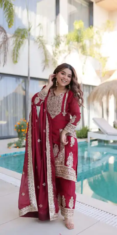 KA 1232 Red Fendi Silk Salwar Suit Red with Embroidery Work & Sequins Work. Affordable Price ₹2499. Delivery 4-6 Working Days. Shop now. | Jump Suits, Salwar suit, Casual Suits, Creative suits, Designer Suits, Palazzo Suits, Party Wear Suits, Patiala Suits, Straight Suits