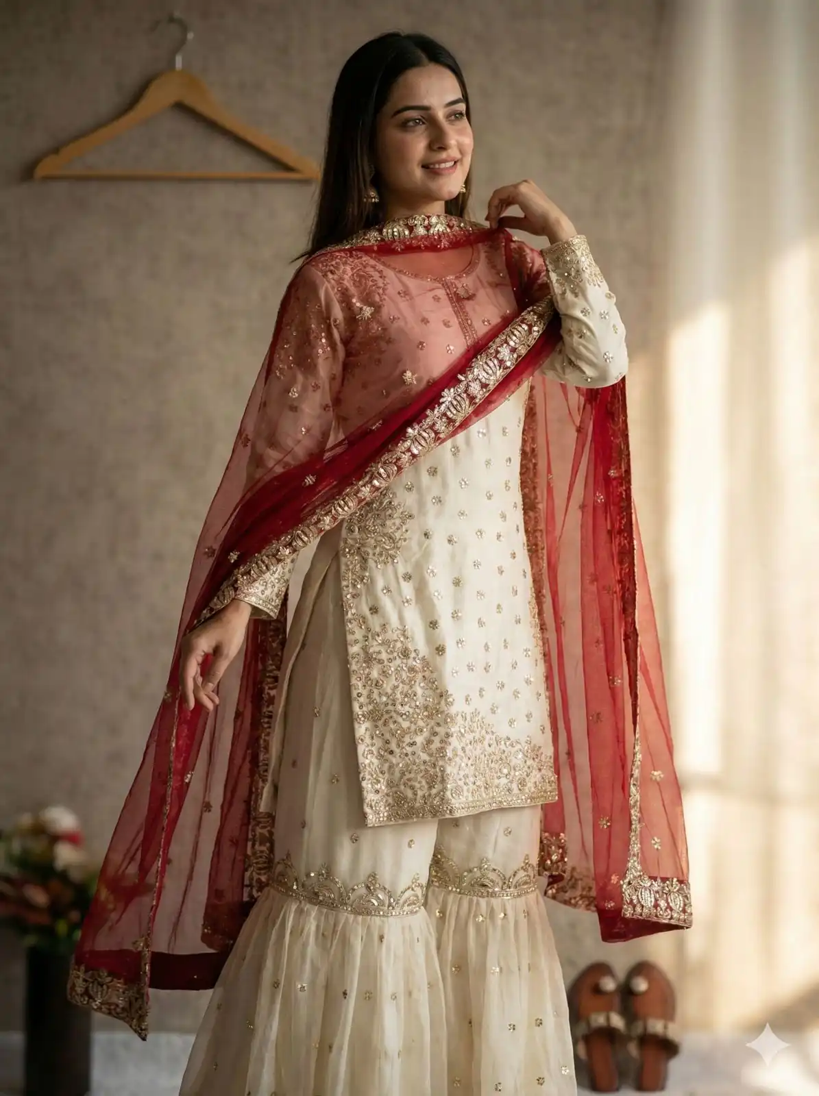 Red Fendy Silk Embroider Work Salwar Suit - Image 3