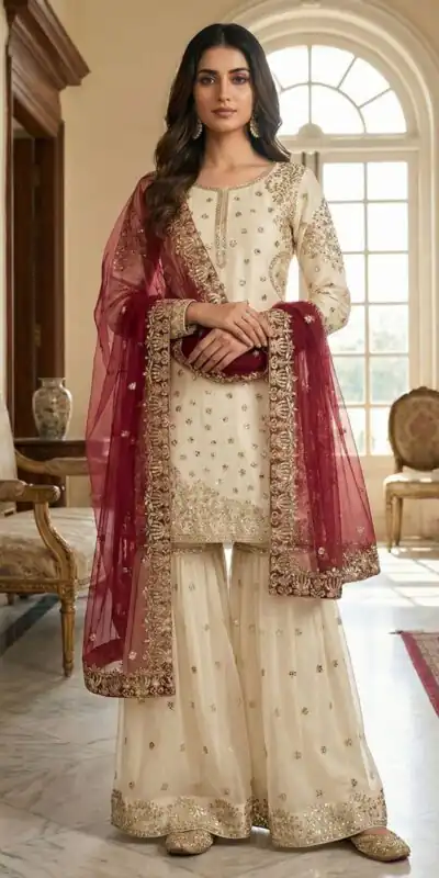 Red Fendy Silk Embroider Work Salwar Suit