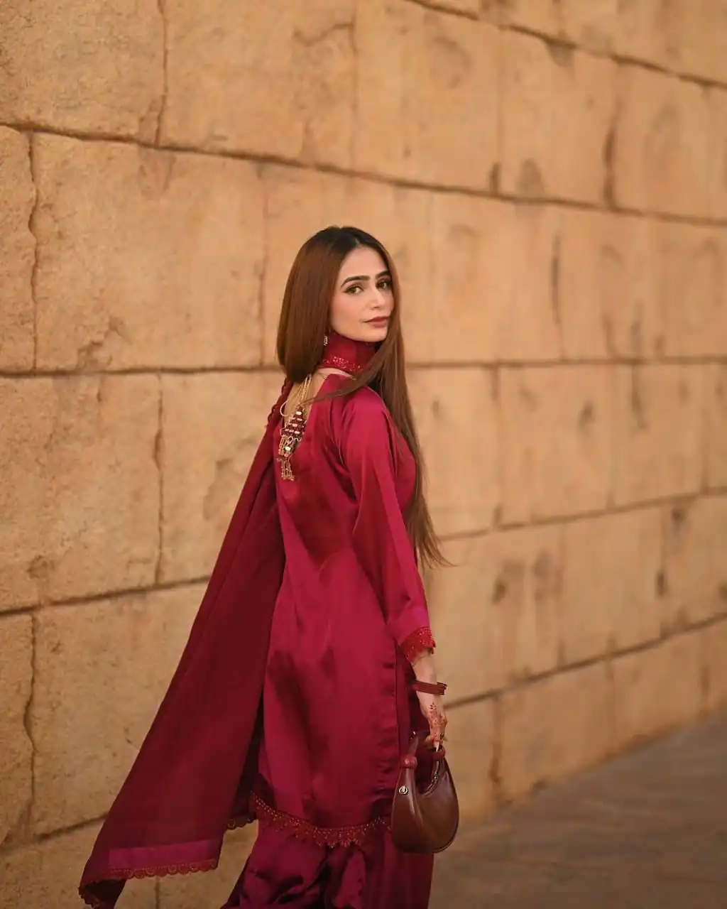 Red French Crape Lace Embroidery Work Salwar Suit - Image 2