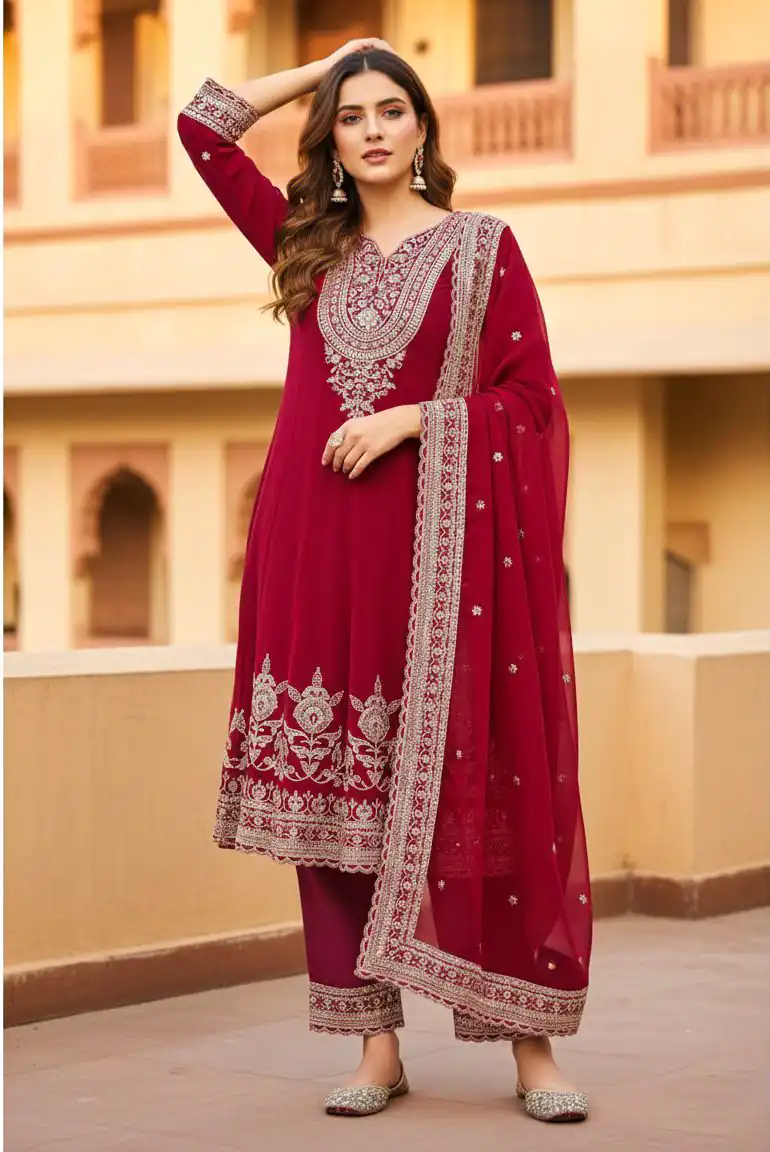 KF-1715 Red in Faux Georgette Embroidery Work & Lace Work Salwar Suit . Get it for ₹2399. Delivery 4-6 Working Days. Shop now. | Jump Suits, Tops & Bottoms, Track Suits, Salwar suit, Casual Suits, Creative suits, Designer Suits, Palazzo Suits, Party Wear Suits, Patiala Suits, Straight Suits, Trendy Wear