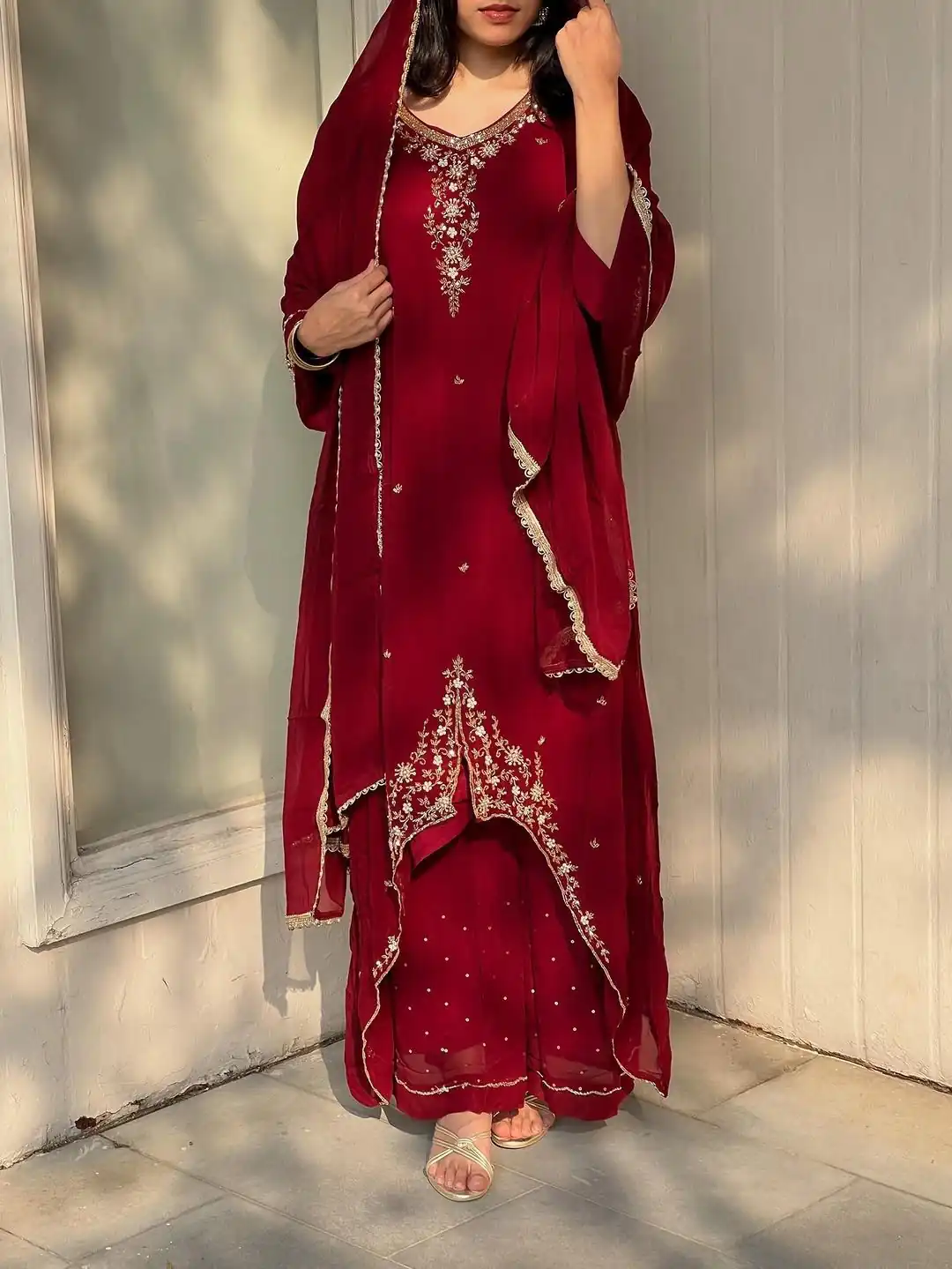Red heavy Georgette Embroidery Salwar Suit - Image 3