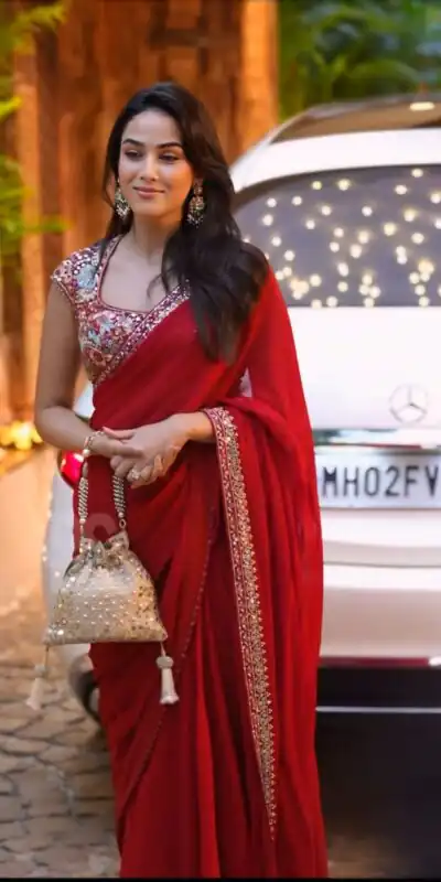 SC 1013 Red Rangoli Silk Saree Perfect for Wedding, Party, Diwali, Onam, Eid â . Get it for âš1949. Delivery 4-6 Working Days. Shop now. | Designer Sarees, Sarees, Bollywood Sarees, Creative Sarees, Embroidered Sarees, Ethnic Saree, Modern Digital sarees, Party Wear Sarees