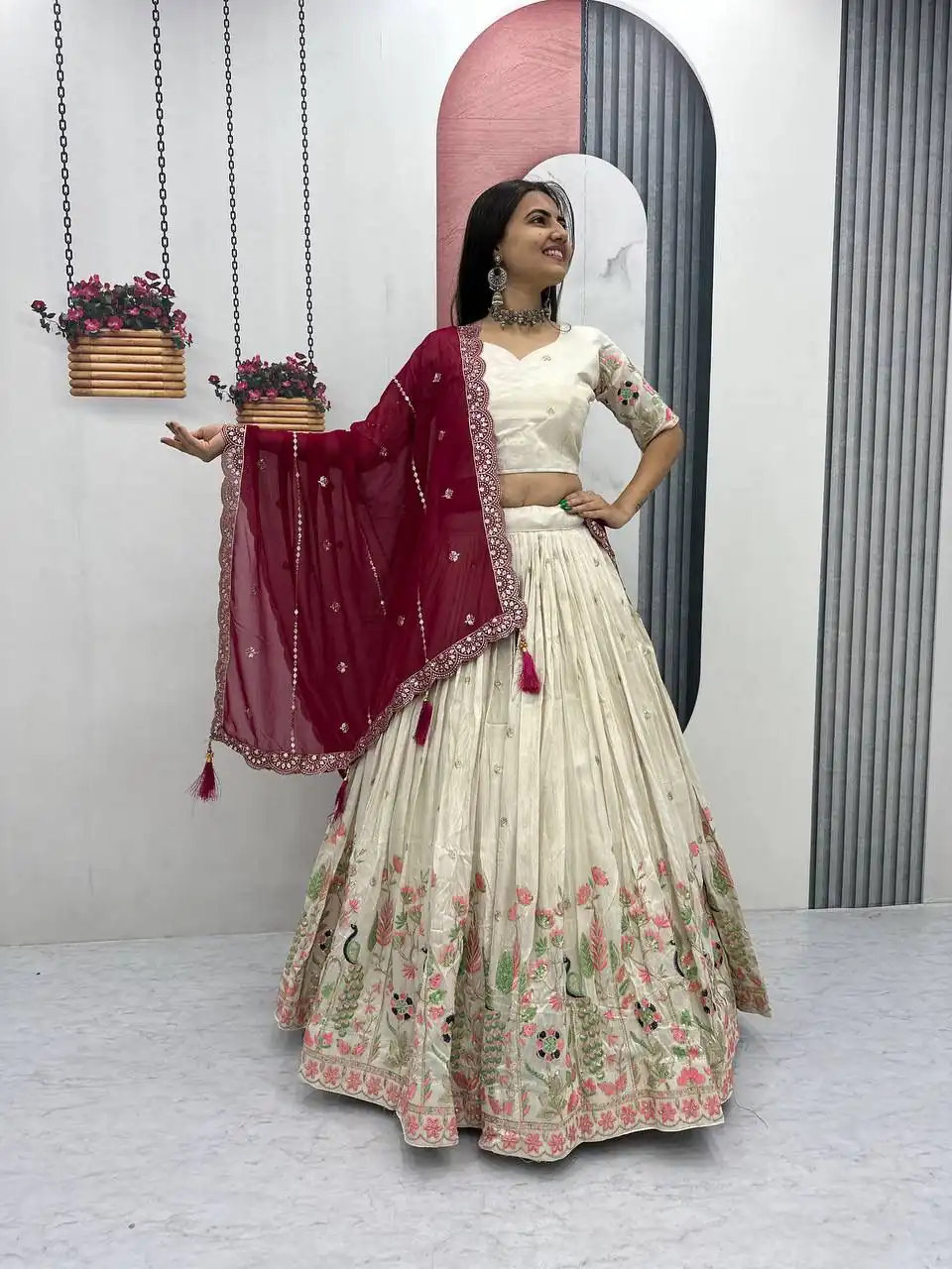 PC 546 Red Tissue Silk Lehenga Choli with Lace Work & Cut Work. Wedding, Party, Festive, Events Only 3249 Delivery 4-6 Working Days. Shop now. | Lehenga, Bollywood Lehenga, Creative Lehenga, Designer Lehenga, Embroidered Lehenga, Party Wear Lehenga