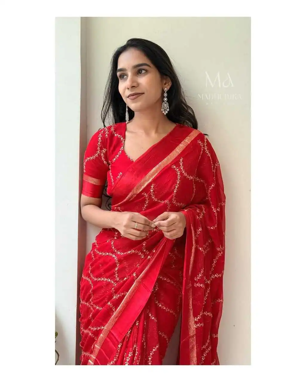 MS 505 Red Viscose Satin Saree with Sequins Work & Embroidery Work. Special Price ₹1599. Delivery 4-6 Working Days. Shop now. | Creative Sarees, Sarees, Bollywood Sarees, Designer Sarees, Embroidered Sarees, Ethnic Saree, Modern Digital sarees, Party Wear Sarees