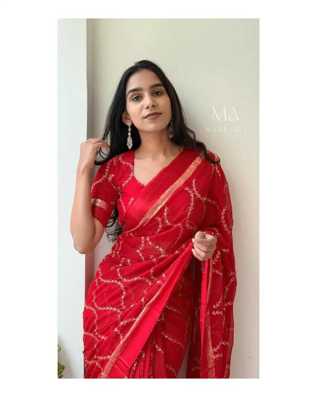 MS 505 Red Viscose Satin Saree with Sequins Work & Embroidery Work. Special Price ₹1599. Delivery 4-6 Working Days. Shop now. | Creative Sarees, Sarees, Bollywood Sarees, Designer Sarees, Embroidered Sarees, Ethnic Saree, Modern Digital sarees, Party Wear Sarees