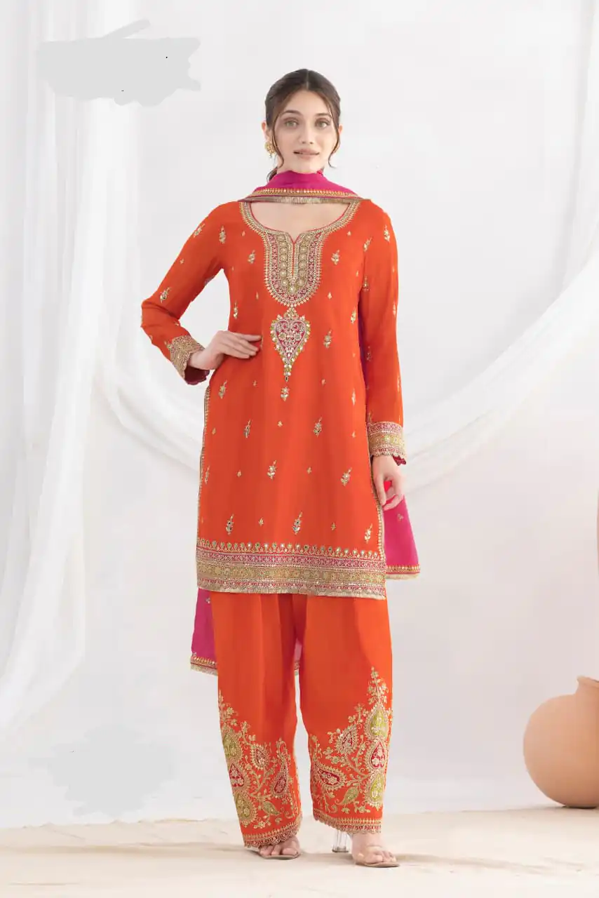 DS GULZAR 2641 Rust in Chinon Embroidery Work & Mirror Work Salwar Suit. Now at just ₹3049. Delivery 4-6 Working Days. Shop now. | Jump Suits, Tops & Bottoms, Track Suits, Salwar suit, Casual Suits, Creative suits, Designer Suits, Palazzo Suits, Party Wear Suits, Patiala Suits, Straight Suits, Trendy Wear