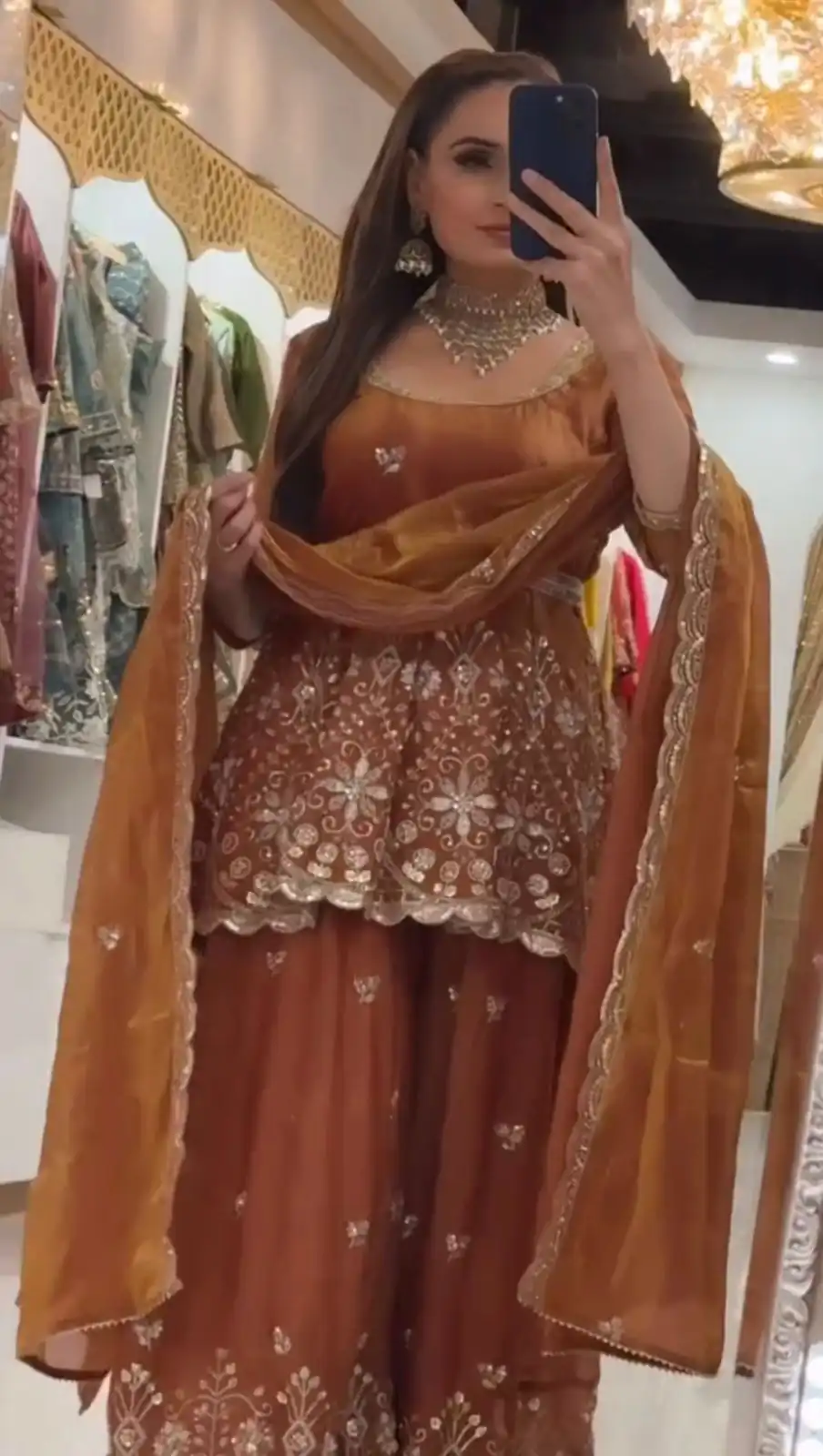 Rust Fendy Silk Sequence Work Salwar Suit - Image 9