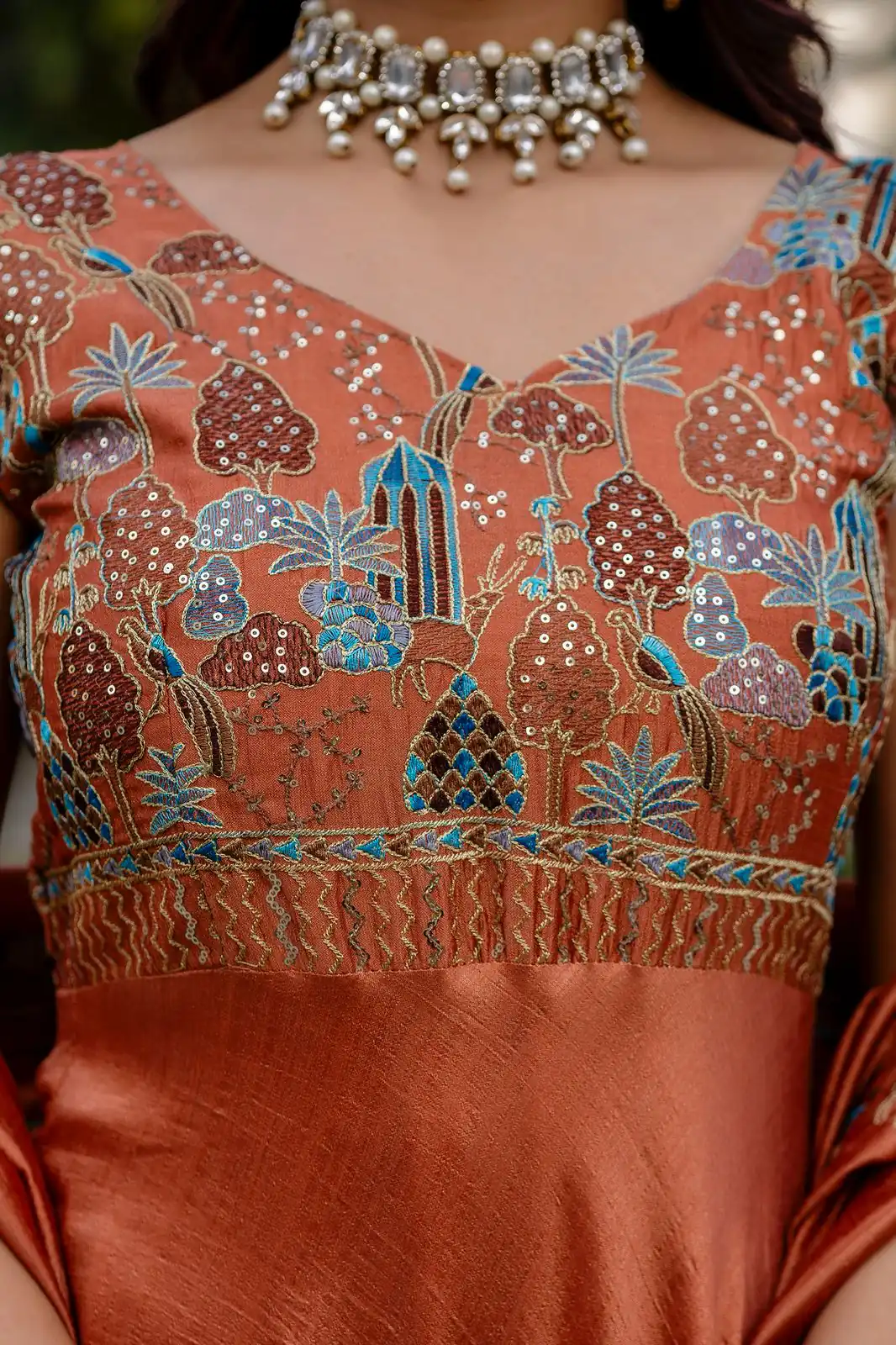 RR 39 Rust Vichitra Silk Gown Perfect for Wedding, Party, Holi, Anniversary, Mehendi –. Grab it for ₹2149. Delivery 4-6 Working Days. Shop now. | Gowns, Bollywood Gowns, Creative Gowns, Designer Gowns, Embroidered Gowns, Party Wear Gowns