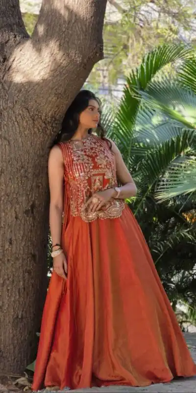 PC 563 Rust in Color Vichitra Silk Embroidery Work Lehenga Choli . Now at just ₹2549. Delivery 4-6 Working Days. Shop now. | Lehenga, Bollywood Lehenga, Creative Lehenga, Designer Lehenga, Embroidered Lehenga, Party Wear Lehenga