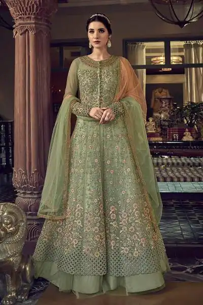 Sea Green Banglory Silk Embroidery Stone Work Salwar Suit