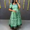 Sea Green Malai Satin Digital Kalamkari Print Gown