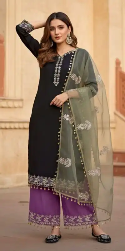 DB 35 Black Color Roman Silk Salwar Suit with Embroidery Work. Available at ₹2049 only. Delivery 4-6 Working Days. Shop now. | Jump Suits, Salwar suit, Casual Suits, Creative suits, Designer Suits, Palazzo Suits, Party Wear Suits, Patiala Suits, Straight Suits
