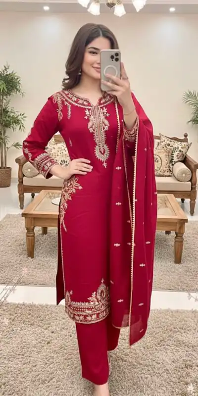 MT 1066 Red Color Roman Silk Salwar Suit with Embroidery Work. Available at ₹2049 only. Delivery 4-6 Working Days. Shop now. | Jump Suits, Salwar suit, Casual Suits, Creative suits, Designer Suits, Palazzo Suits, Party Wear Suits, Patiala Suits, Straight Suits