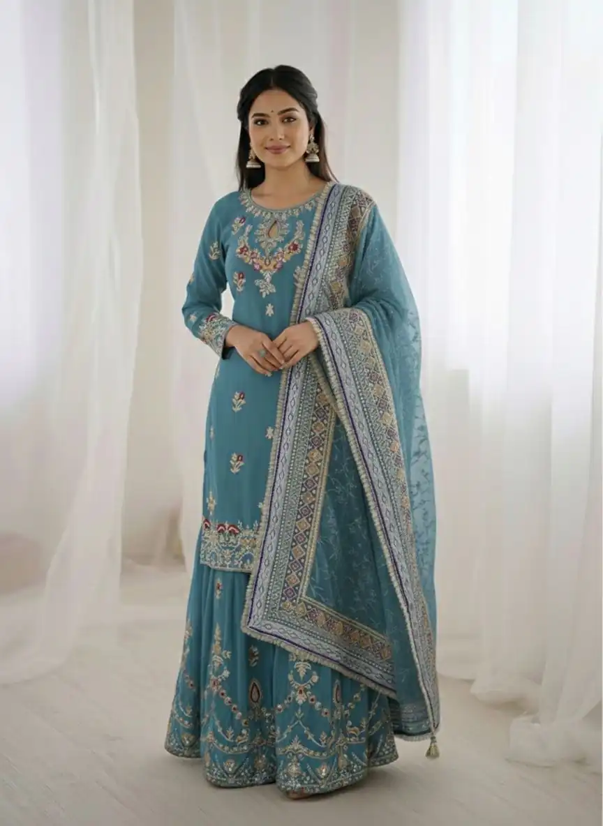 Sky Blue Georgette Sequence Work Salwar Suit - Image 3