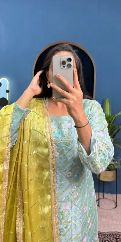 ST 1099 Sky Blue Zimmy Silk Salwar Suit Perfect for Wedding, Party, Karwa Chauth, Haldi, Eid – . Special Price ₹2449. Delivery 4-6 Working Days. Shop no | Jump Suits, Salwar suit, Casual Suits, Creative suits, Designer Suits, Palazzo Suits, Party Wear Suits, Patiala Suits, Straight Suits